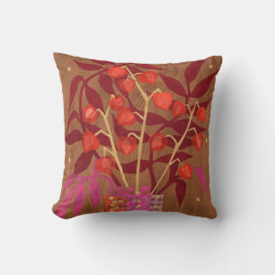 Coussin Physalis Chinese Lanterns Papier Collage Floral Ar
