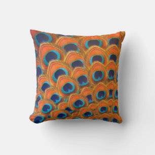 Coussin Pic bleu orange Glam Boho Plumes