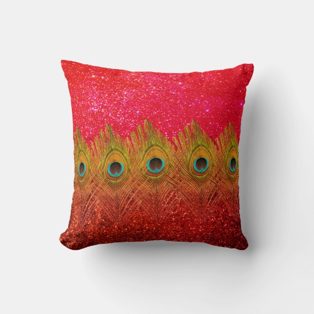 Coussin Pic vert plumes de la cime rouge brillant (Recto)