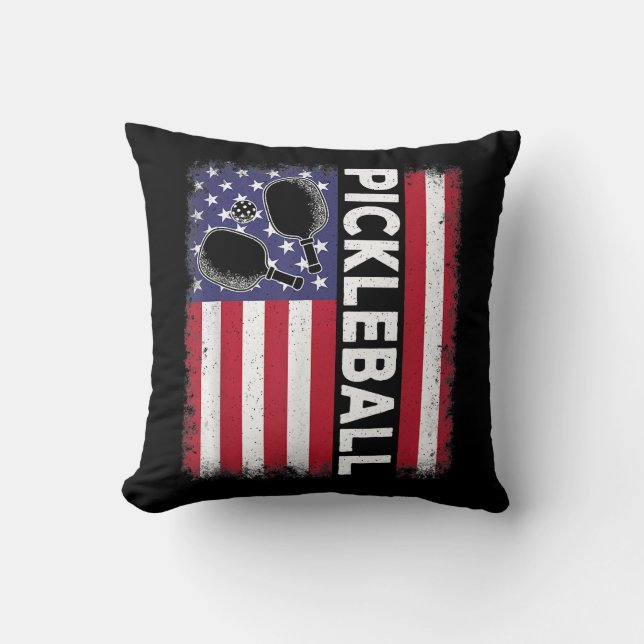 Coussin Pickleball American Flag Drôle amusant Pickleball  (Recto)