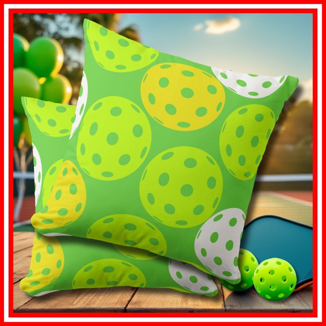 Coussin Pickleball Anniversaire Soirée Sport Vert (Pickleball Birthday Party Cute Green Sports Throw Pillow)