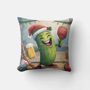 Coussin Pickleball fête Noël avec de la bière