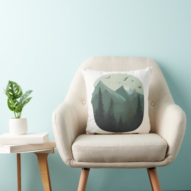 Coussin Pics tranquilles : Oiseaux au-dessus d'un paysage  (Chaise)