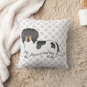 Coussin Piebald Noir Et Tan Longues Cheveux Dachshund & Pa