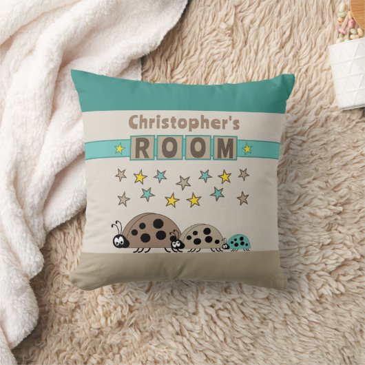 Coussin Pièce de l'enfant Ladybugs ajouter nom brun vert (Couverture)