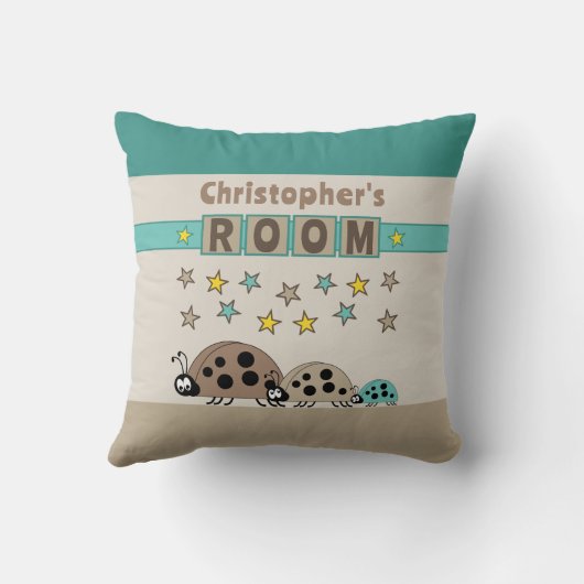 Coussin Pièce de l'enfant Ladybugs ajouter nom brun vert (Verso)