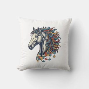Coussin Pièce de puzzle de cheval coloré T-Shirt gravure v