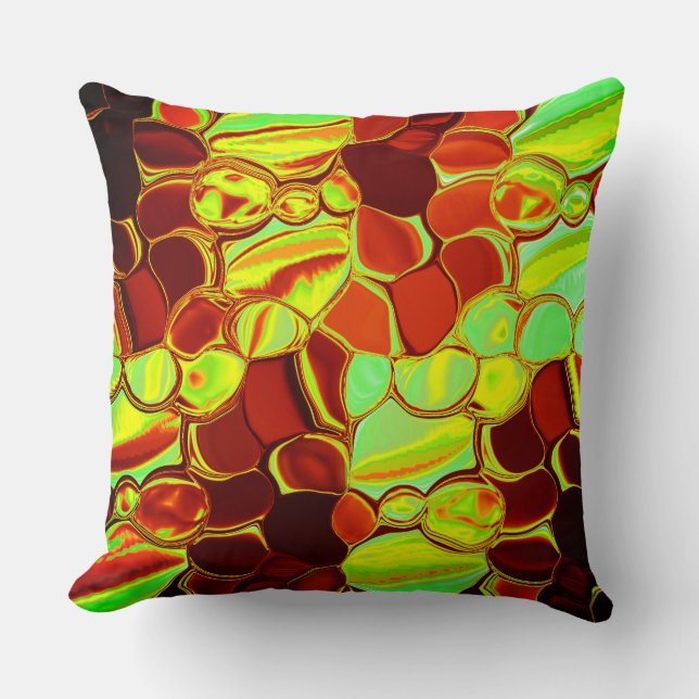 Coussin Pièces arrondies et chaudes dans le corail au vert (Recto)