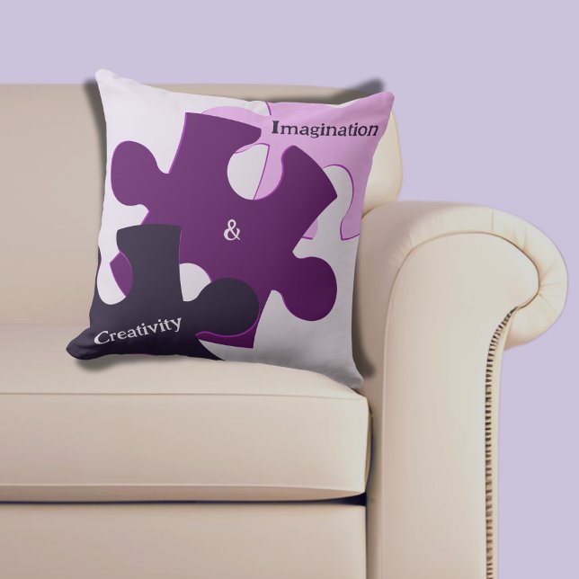 Coussin Pièces de Puzzle Violet Rose Imagination & Créativ (Purple Pink Imagination & Creativity Puzzle Throw Pillow)