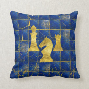 Coussin Pièces d'échecs d'échiquier et d'or de lazulite