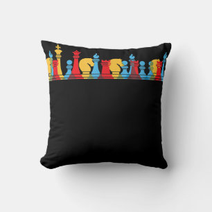 Coussin Pièces d'échecs multicolores pensant cadeau intell