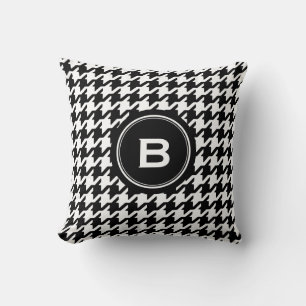 Coussin Pied de fond noir et blanc classique avec monogram