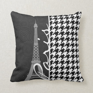 Coussin Pied-de-poule noir et blanc ; Paris