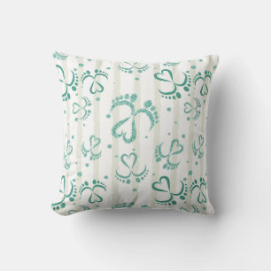 Coussin Pieds bébé et Coeurs en parties scintillant verte