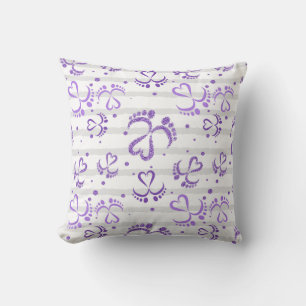 Coussin Pieds et Coeurs bébé en parties scintillant violet