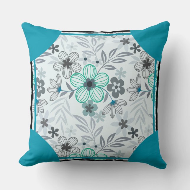 Coussin Pierre angulaire Fleur Turquoise (Recto)
