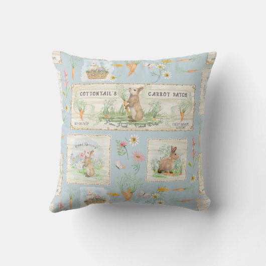 Coussin Pierre Lapin Aquarelle Bois Rustique Bleu Poussiér (Verso)