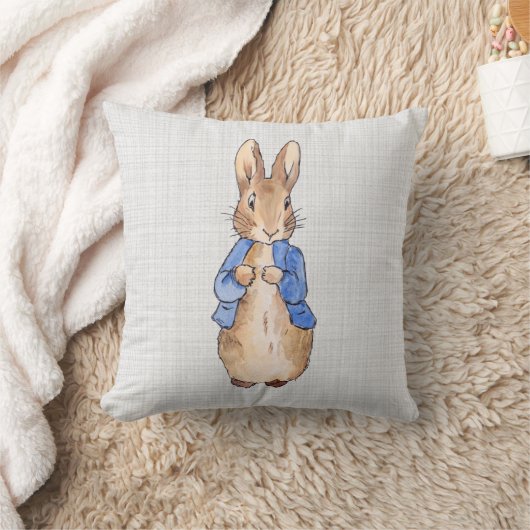 Coussin Pierre le lapin avec texture de lin gris (Couverture)