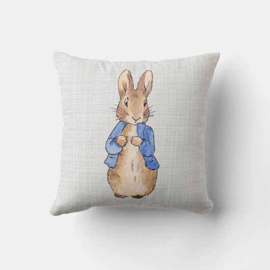 Coussin Pierre le lapin avec texture de lin gris (Verso)