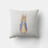 Coussin Pierre le lapin avec un arrière - plan de lin gris (Verso)