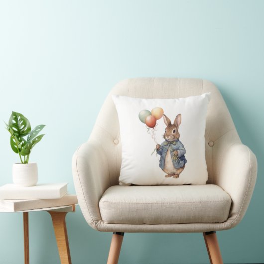 Coussin Pierre le lapin bleu veste avec ballons (Chaise)