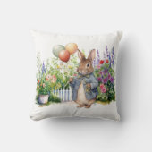 Coussin Pierre le lapin bleu veste ballons jardin (Recto)