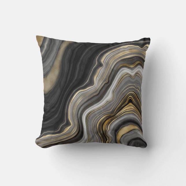 Coussin Pierre précieuse d'agate noire et or moderne (Recto)