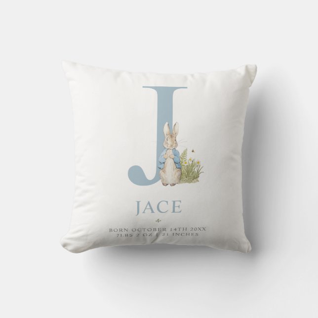 Coussin Pierre Rabbit| Lettre personnalisée J (Recto)