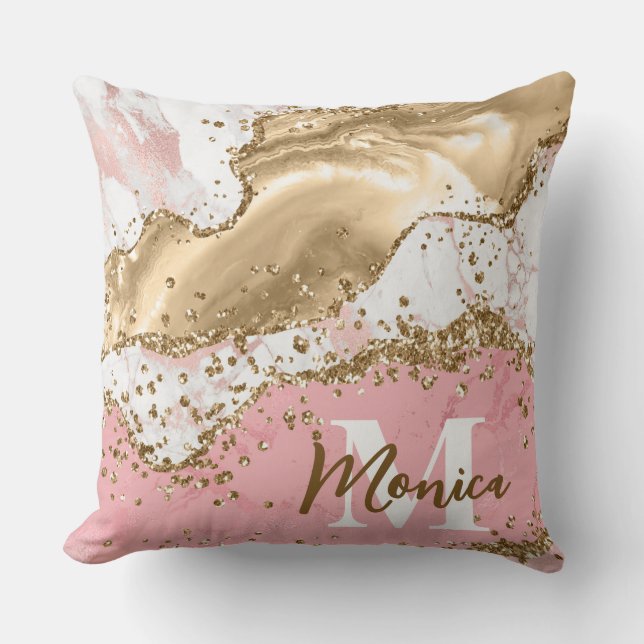 Coussin Pierre rose et blanche et monogramme d'agate à pai (Recto)