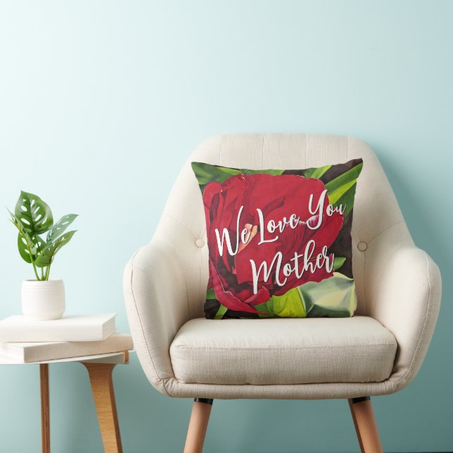 Coussin Pierre rouge fleur avec mots, carré (Chaise)
