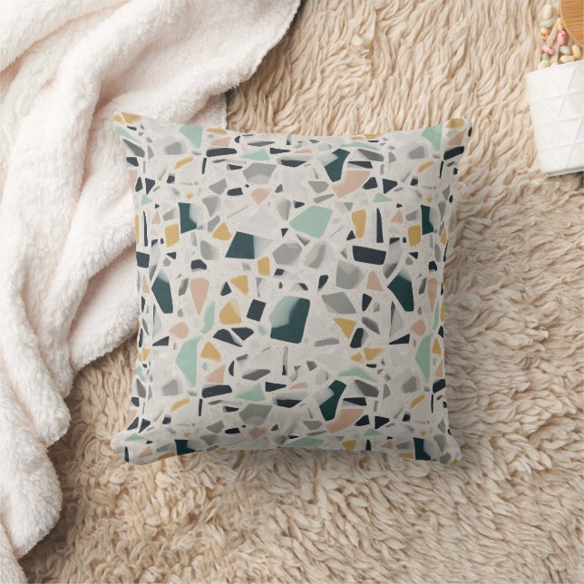 Coussin Pierre tachetée Terrazzo sarcelle et moutarde neut (Couverture)