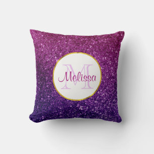 Coussin Pierres à Parties scintillant rose et violet Monog