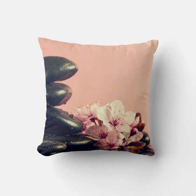 Coussin Pierres Zen Noires Fleurs (Recto)