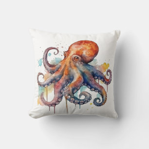 Coussin pieuvre colorée à l'aquarelle  gros yeux