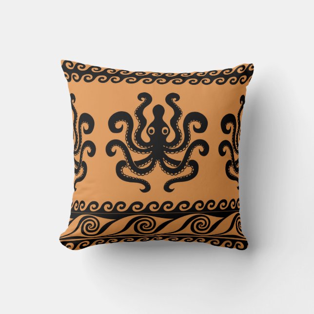 Coussin Pieuvre grecque ancienne, motif à vagues (Recto)
