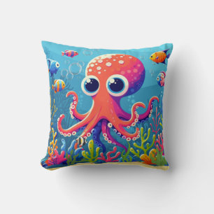 Coussin Pieuvre mignonne des Caraïbes/tropical/hawaïen