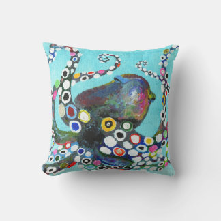 Coussin Pieuvre vibrante : Illustration acrylique