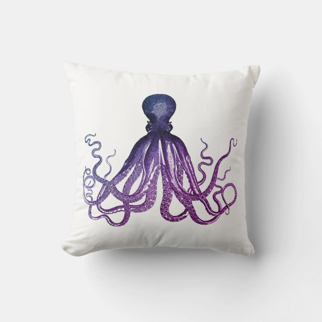 Coussin Pieuvre vintage de la vie marine  (Recto)