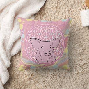 Coussin pig,flower of life, rose, mandala,zen,chakra,