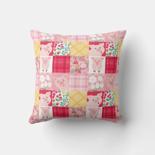 Coussin Pig Patchwork Floral Rustique Personnalisé (Verso)