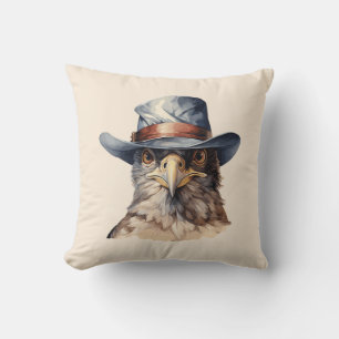 Coussin pigeon drôle portant un casquette cowboy, aquarell