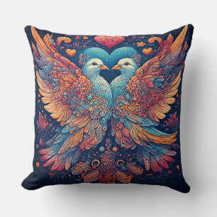 Coussin Pigeons Vibrants Entourés de Fleurs Épanouies