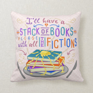 Coussin Pile d'humour de lecteurs de livres avec des