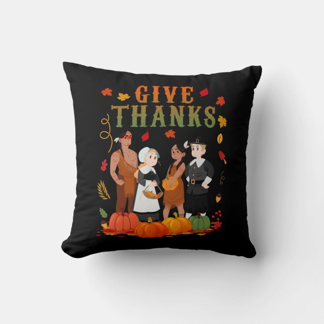 Coussin Pilgrims and Natives American Indian Thanksgiving (Recto)