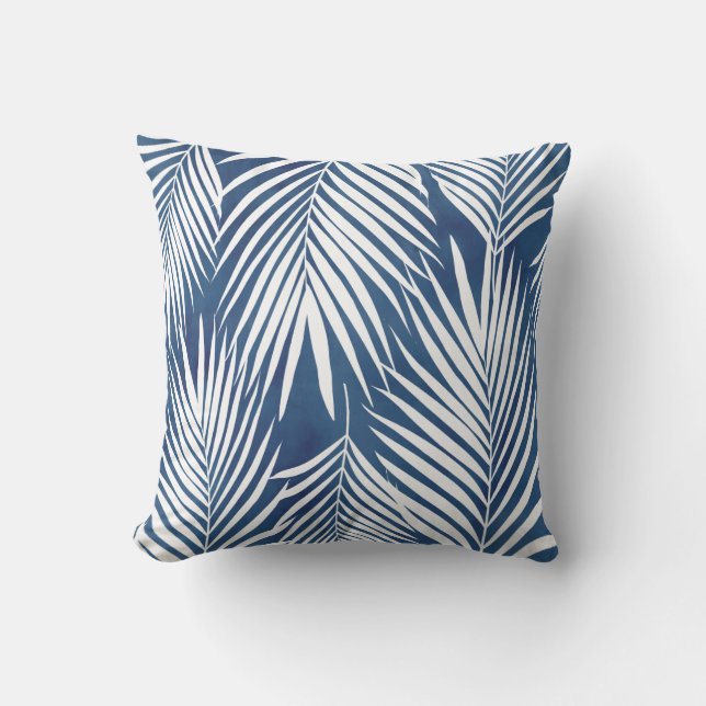 Coussin Pilier moderne Tropic Bleu Palm Feuille extérieur  (Recto)