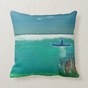 Coussin Pillow Abstrait - Paysage marin avec bateau