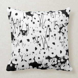 COUSSIN PILLOW_COOL CHIC, FLORAL BLANC MODERNE SUR LE NOIR