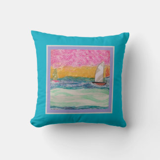 Coussin Pillow - Three Sailboats Pink Sky