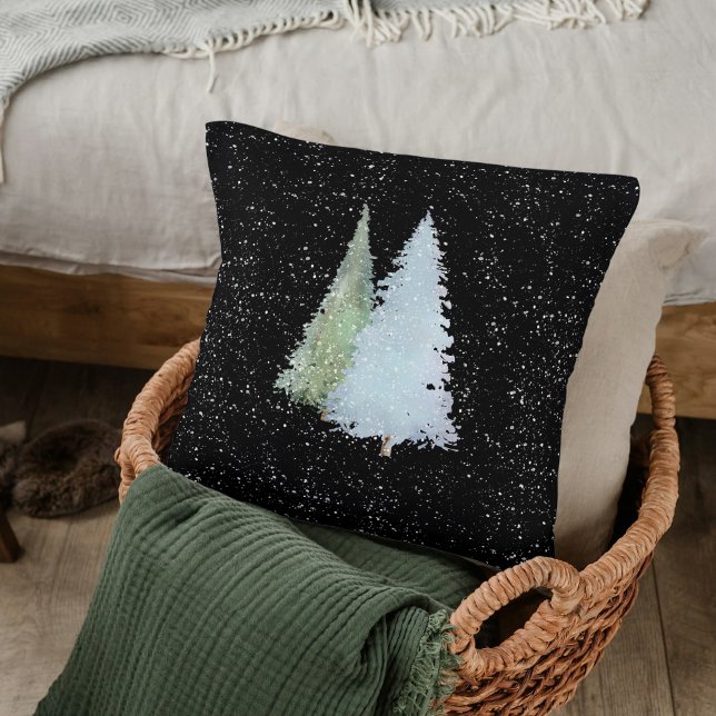 Coussin Pin d'aquarelle arbres de Noël en chute libre (Créateur téléchargé)