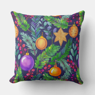 Coussin Pin de Noël et ornements violet motif